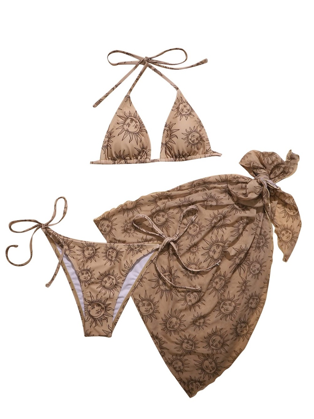 Soly Hux Three Piece String Bikini Swimsuit Women’s Size S Tan Sexy Cheeky Sun